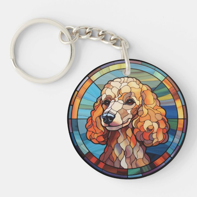 Sweet Stained Glass Dog Poodle Key Ring (Front)