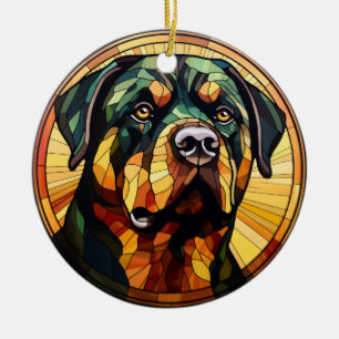 Sweet Stained Glass Dog Rottweiler Ceramic Tree Decoration