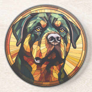 Sweet Stained Glass Dog Rottweiler Coaster