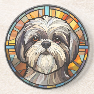 Sweet Stained Glass Dog Shih Tsu Coaster