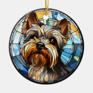 Sweet Stained Glass Dog Yorkshire Terrier Ceramic Tree Decoration