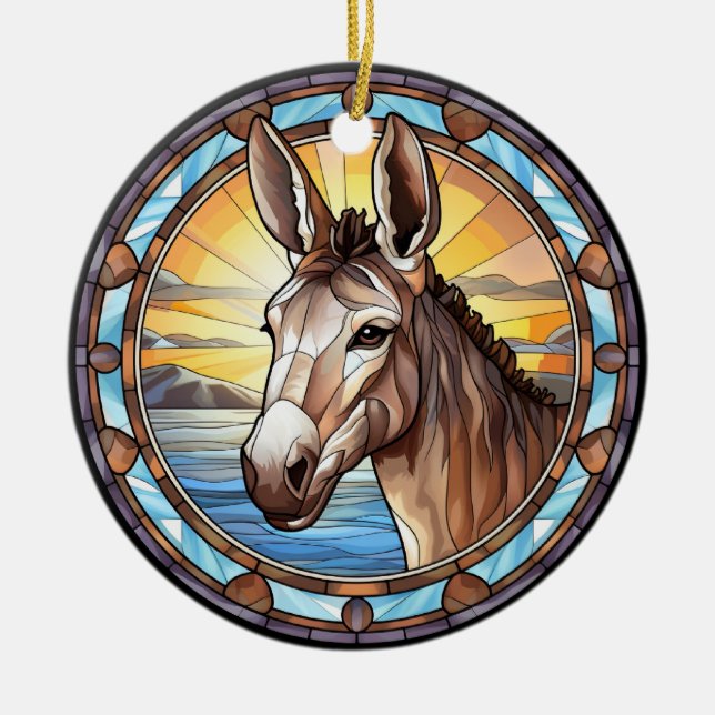 Sweet Stained Glass Donkey Ceramic Tree Decoration (Front)