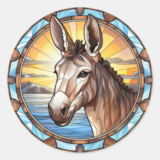 Sweet Stained Glass Donkey Classic Round Sticker (Front)
