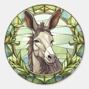 Sweet Stained Glass Donkey Classic Round Sticker