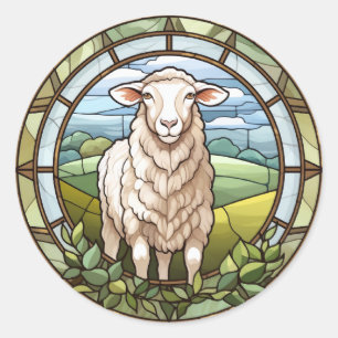 Sweet Stained Glass Farm Sheep Lamb Classic Round Sticker
