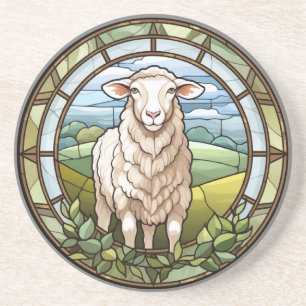 Sweet Stained Glass Farm Sheep Lamb Coaster