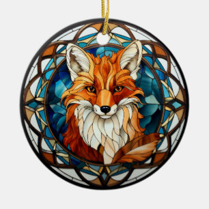 Sweet Stained Glass Forest Fox Ceramic Tree Decoration