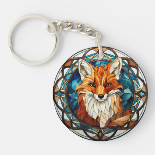 Sweet Stained Glass Forest Fox Key Ring