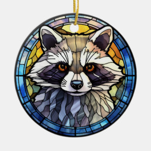 Sweet Stained Glass Frisky Raccoon Ceramic Tree Decoration