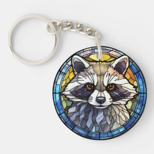 Sweet Stained Glass Frisky Racoon Key Ring