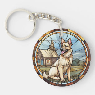Sweet Stained Glass German Shepherd Dog Key Ring