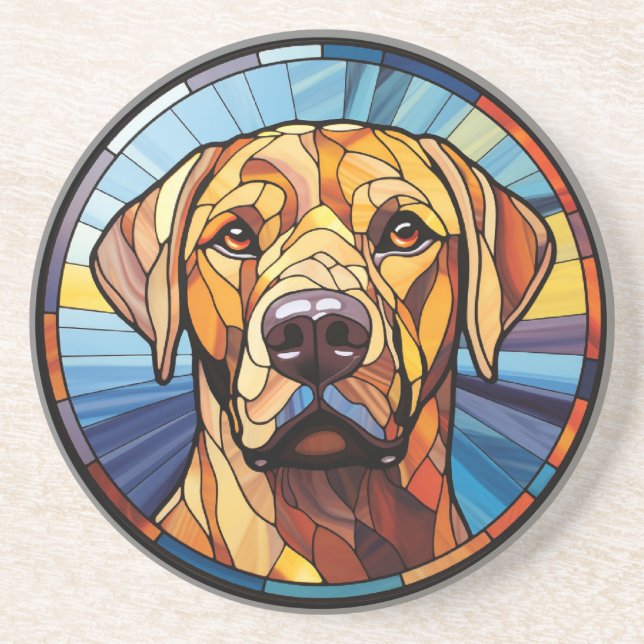 Sweet Stained Glass Golden Labrador Dog Coaster (Front)
