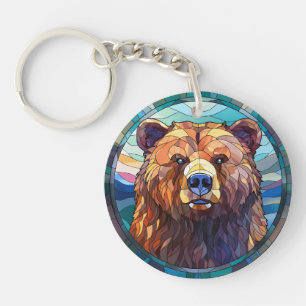 Sweet Stained Glass Grizzly Bear Key Ring