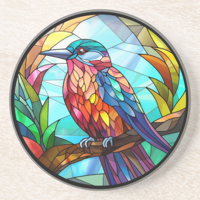 Sweet Stained Glass Kingfisher Bird Coaster (Front)