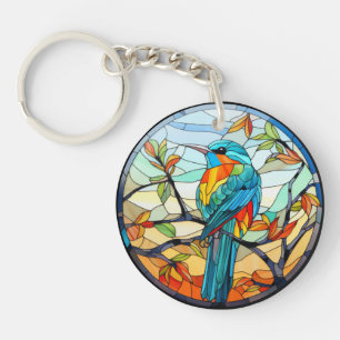 Sweet Stained Glass Kingfisher Bird Key Ring