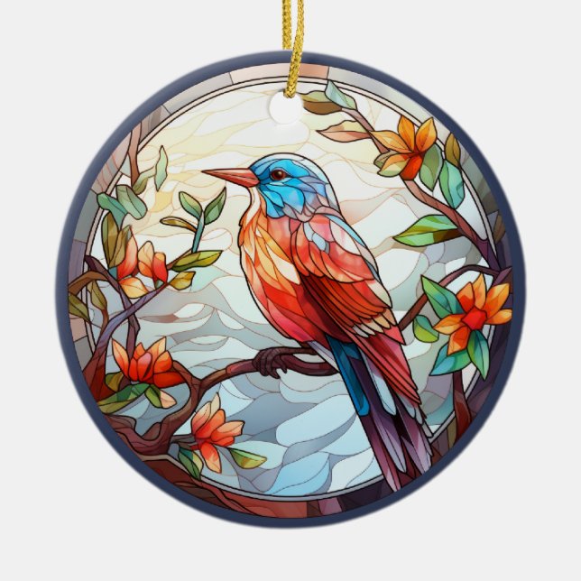 Sweet Stained Glass Kingfisher Ceramic Tree Decoration (Front)