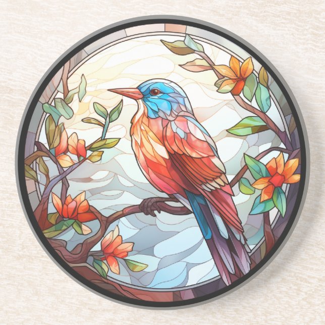 Sweet Stained Glass Kingfisher Coaster (Front)