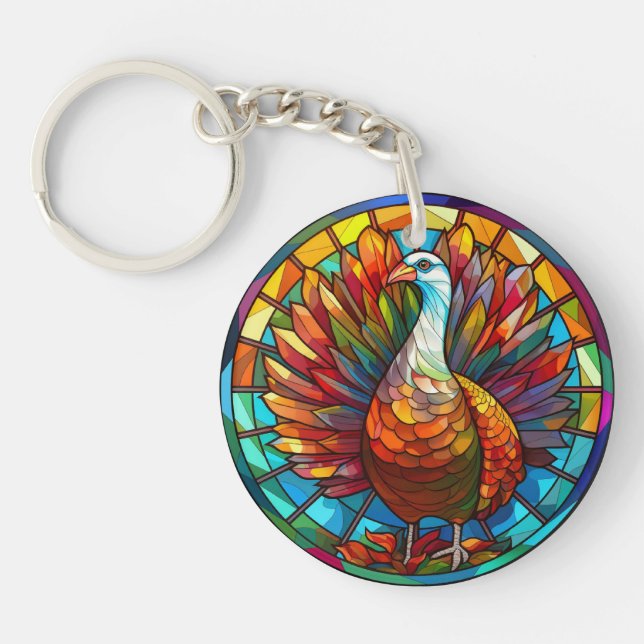Sweet Stained Glass Magnificent Turkey Key Ring (Front)