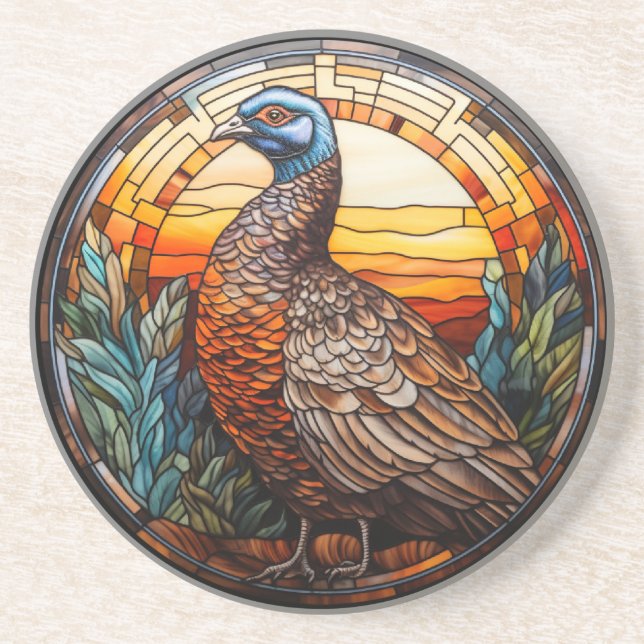Sweet Stained Glass Pheasant Hen Coaster (Front)