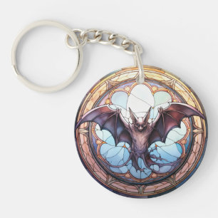 Sweet Stained Glass Spooky Flying Bat Key Ring