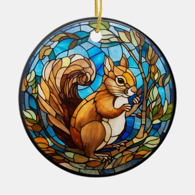 Sweet Stained Glass Squirrel Ceramic Tree Decoration (Front)