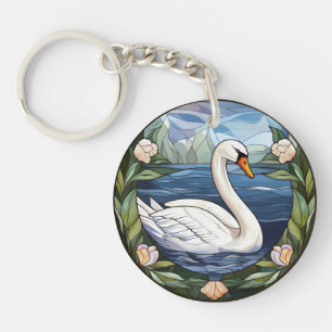 Sweet Stained Glass Swimming Swan Key Ring