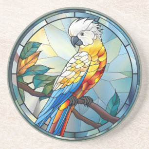 Sweet Stained Glass White Cockatoo Parrot Bird Coaster