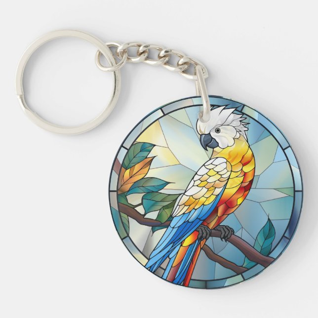 Sweet Stained Glass White Cockatoo Parrot Bird Key Ring (Front)