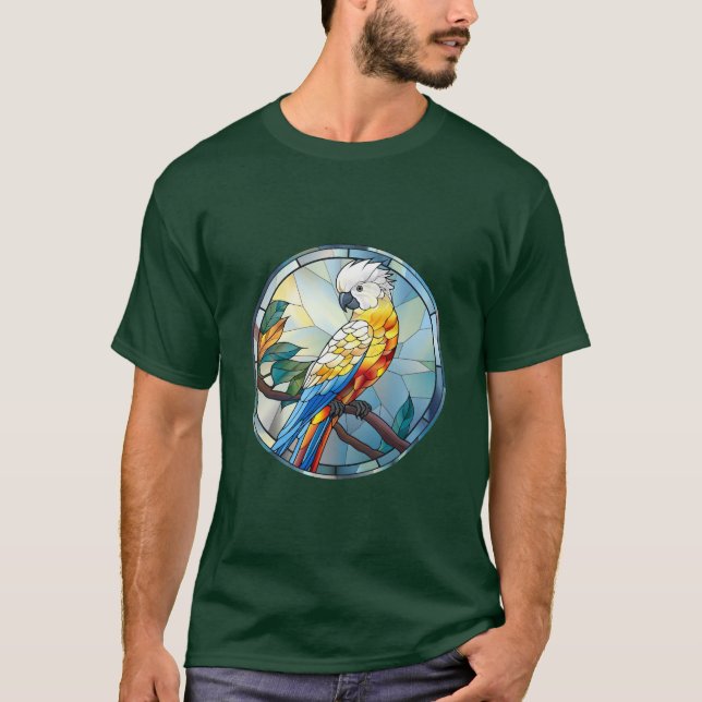 Sweet Stained Glass White Cockatoo Parrot Bird T-Shirt (Front)