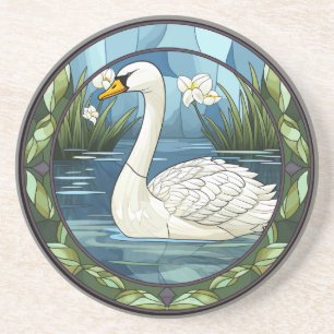 Sweet Stained Glass White Swan Coaster