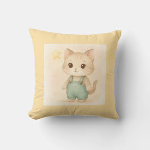Sweet Starry Kitten in Overalls – Cute Nursery Pil Cushion