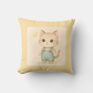 Sweet Starry Kitten in Overalls – Cute Nursery Pil Cushion