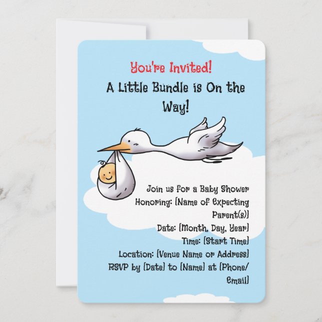 Sweet Stork Baby Arrival Baby Shower Invitation (Front)