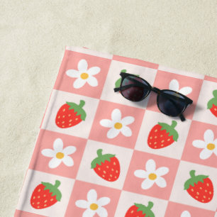 Sweet Strawberries & Flowers Beach Towel