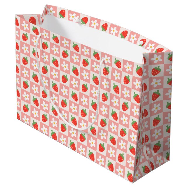 Sweet Strawberries & Flowers Large Gift Bag (Back Angled)