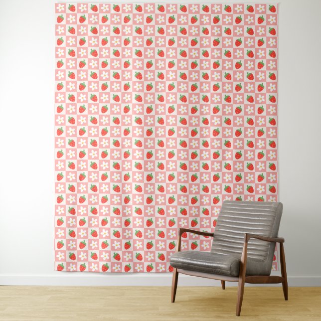 Sweet Strawberries & Flowers Tapestry (In Situ)
