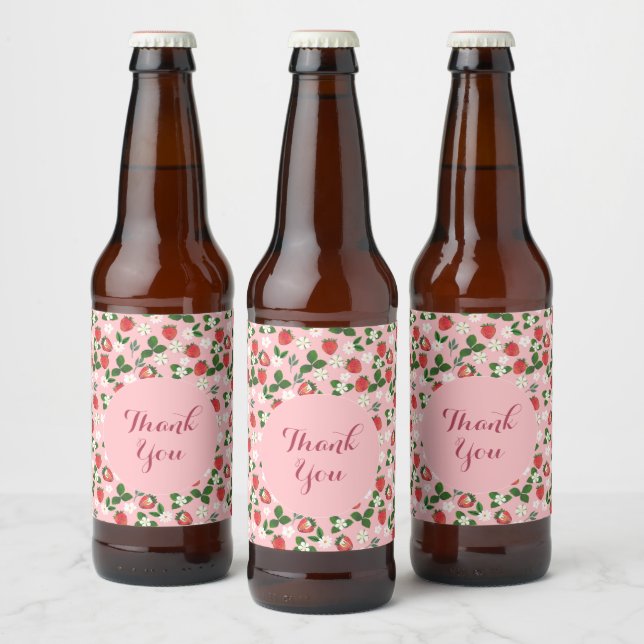 Sweet Strawberries Flowers Watercolor Floral Beer Bottle Label (Bottles)