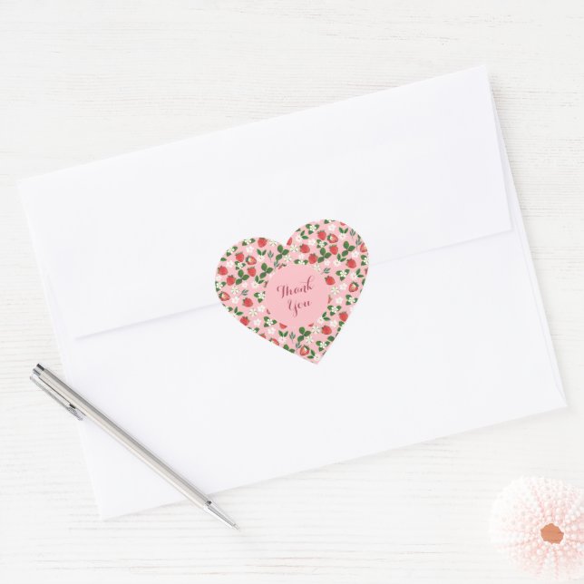 Sweet Strawberries Flowers Watercolor Floral Heart Sticker (Envelope)