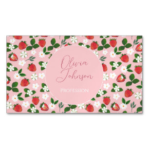 Sweet Strawberries Flowers Watercolor Floral Magnetic Business Card
