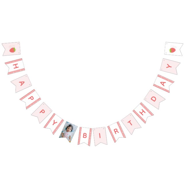 Sweet Strawberries Girl Happy Birthday Photo Bunting (All)