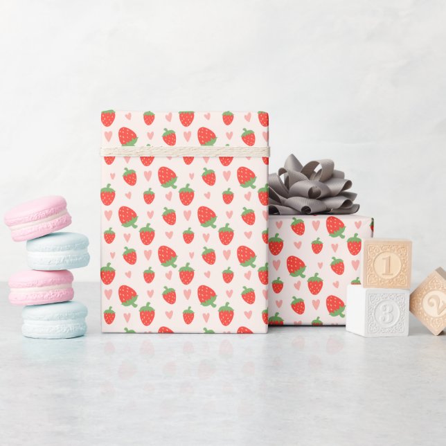 Sweet Strawberries & Hearts Wrapping Paper (Baby Shower)