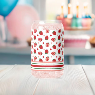 Sweet Strawberries Pattern Can Glass