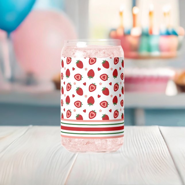 Sweet Strawberries Pattern Can Glass (Insitu (Baby Shower))