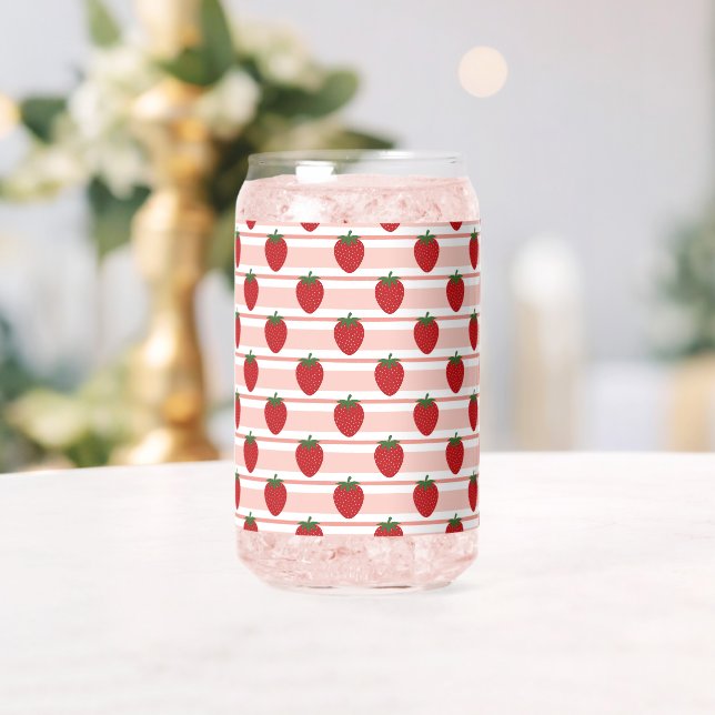 Sweet Strawberries Pattern Can Glass (Insitu (Wedding))
