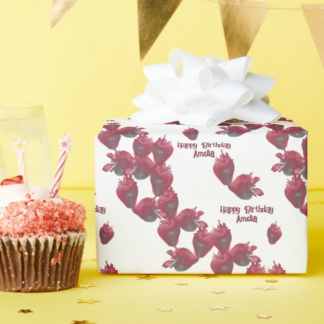 Sweet Strawberries Personalised  Wrapping Paper (Birthday Party)