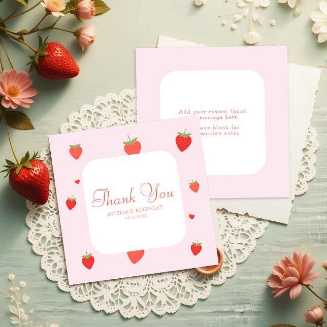 Sweet Strawberries Pink Girly Budget Thank You Card (Creator Uploaded)