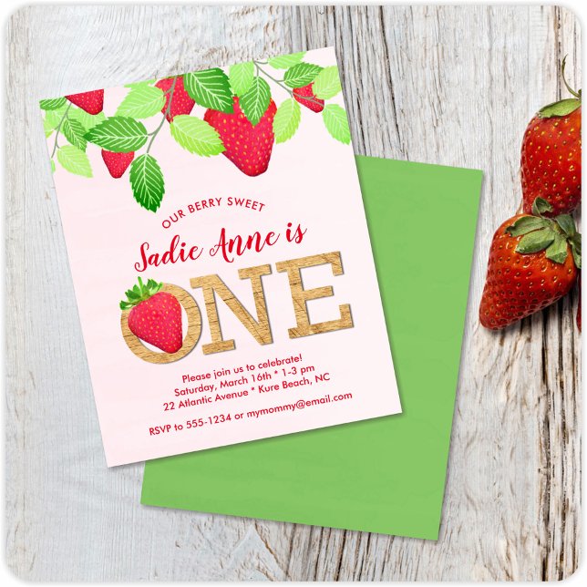Sweet Strawberry 1st Birthday Budget Invitation (Creator Uploaded)