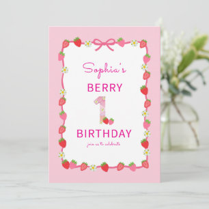 Sweet Strawberry 1st Birthday Invitation