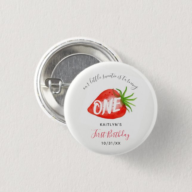 Sweet Strawberry Berry First 1st Birthday 3 Cm Round Badge (Front & Back)