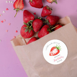 Sweet Strawberry Berry First 1st Birthday Classic Round Sticker